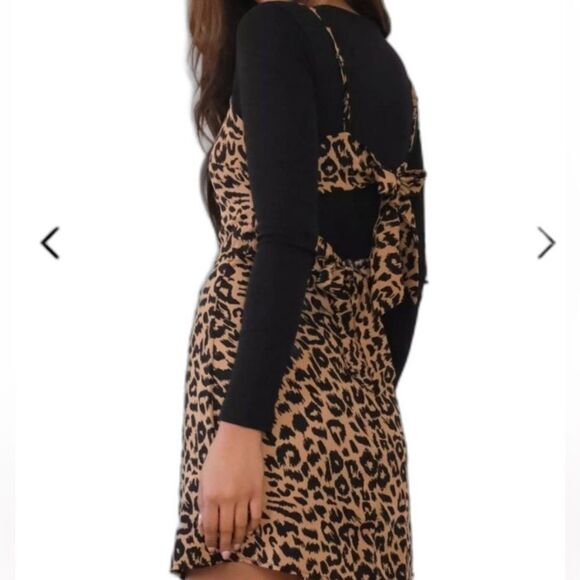 Missguided Mini Dress Leopard Print Cami Bow Tie Back US Size 0 - Picture 2 of 9